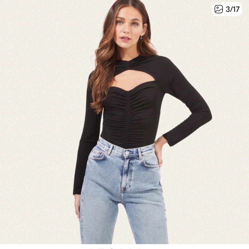 Revolve ASTR The Label Black Cristen Ruched Cutout Bodysuit small